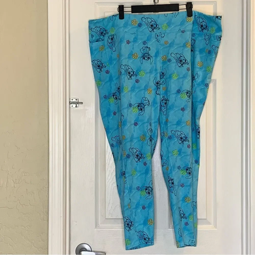 Disney Stitch All Over Light Blue Dual Side Pocket Leggings in Size 2XL
